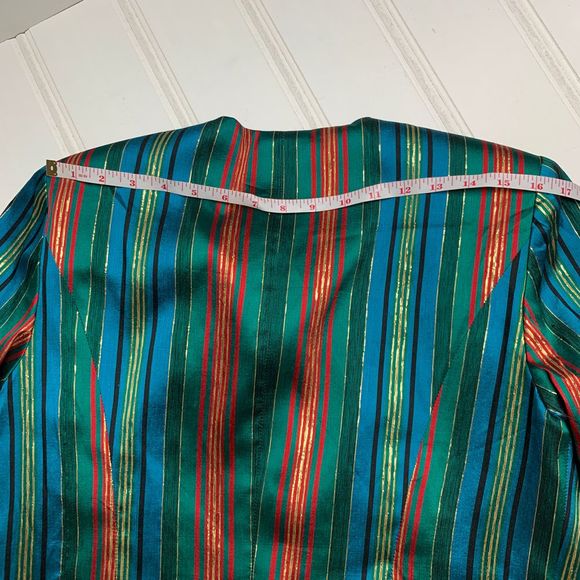Vintage 80s Striped Holiday Christmas Green Jacket - Picture 5 of 8